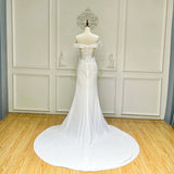 Lace With Glitter Mermaid Wedding Dress Sweetheart Off The Shoulder Bridal Gown Beach Wedding Gown Mermaid Gown Dress With Long Train selinaweddingw412