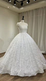 Simple lace Wedding Dress, Elegant Unique White Wedding Dress, Off Shoulder Backless Bridal Dress, Floor Length Pleated Ball Gown for Bride Selinaweddingw4121