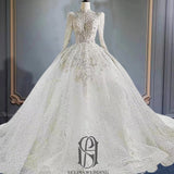 2023 Bridal Ball Gown Flower Lace Elegant Wedding Dress Long Sleeves selina2023050402