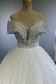 Classic pearl Off Shoulder Wedding DressCustom Size Bridal GownpurewhiteWedding Dress202541701, Fashion Wedding Dress