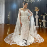 Pearls Mermaid Wedding Dress With Cape selina202252076