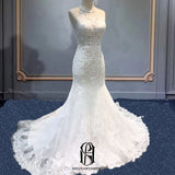 2023 Women's Wedding Dresses for Bride Floral Beaded Lace Bridal Sleeveless White Selina202342101
