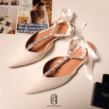 Bridal Flat Pearl Lace Straps Pointed Shoes Selina20220609