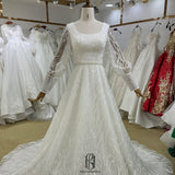 2022 Lace Wedding Dress Long Puff Sleeves Round-neck selina202206243
