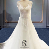 2023 Women Elegant Flower V-neck Lace Wedding Dresses for Bride Selina2023418002